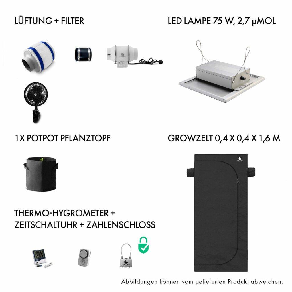 GrowBox Komplettset LED 75 W – 40x40x160cm – Caluma Grow Set bestellen kaufen