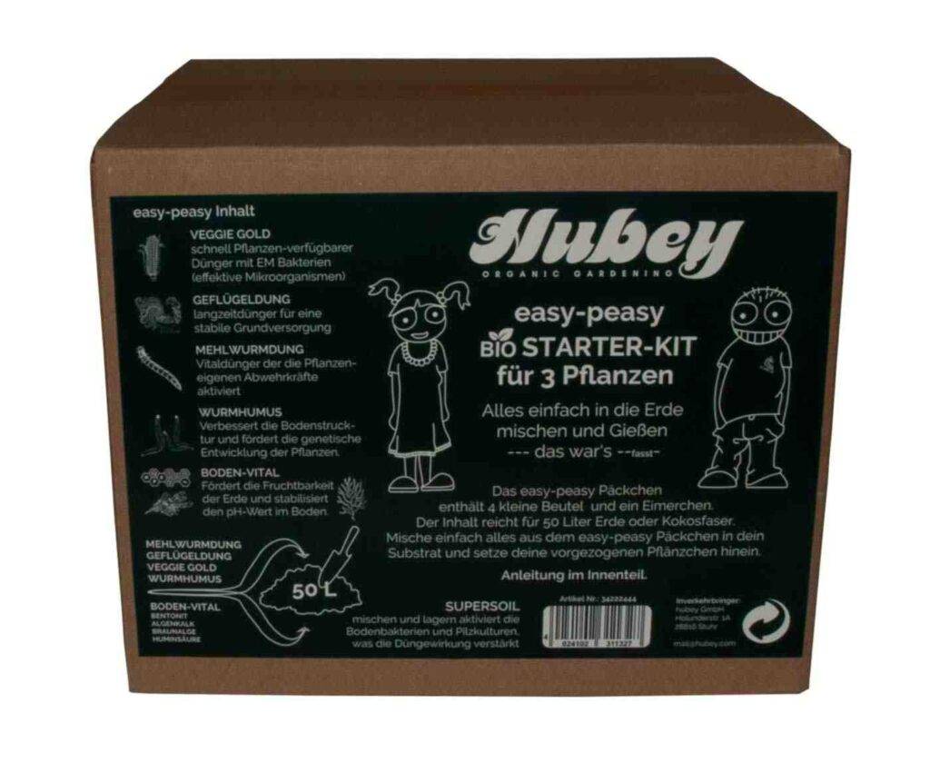 Nachhaltig verpacktes Hubey Easy‑Peasy Starter Kit für organisches Gärtnern